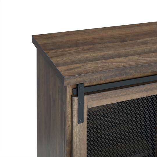 Walker Edison 32" Dark Walnut Sliding Mesh Metal Door Accent Cabinet